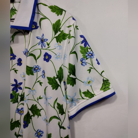 G/FORE Floral Golf Polo Mens M White Green Retro 90s Y2K Sporty Athletic Outdoor - Picture 3 of 8